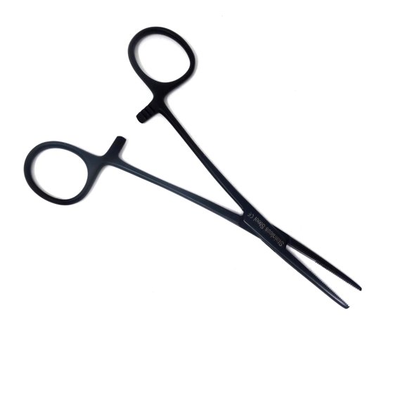 Stainless Steel Fishing Pliers Anglers Catch & Release Half Serrated Tool, Black 5.5" Straight