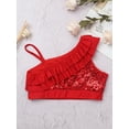 thumbnail image 6 of CHICTRY Kids Girls Asymmetrical Shoulder Sequins Crop Top with Shorts for Dance Gymnastics Performance Competition Red 12, 6 of 7