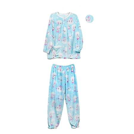 Print Pyjama Top (PTL Fashion Women's Plush Super Soft Cozy Winter Holiday Printed Pajama PJ Set Including Long Sleeve Top and Pant Bottom One Size Fits Most Blue)