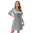 thumbnail image 3 of inhzoy Women's Satin Nightgowns V Neck Side Split Sleepshirt Short Sleeves Sleepwear Nightshirt, 3 of 7