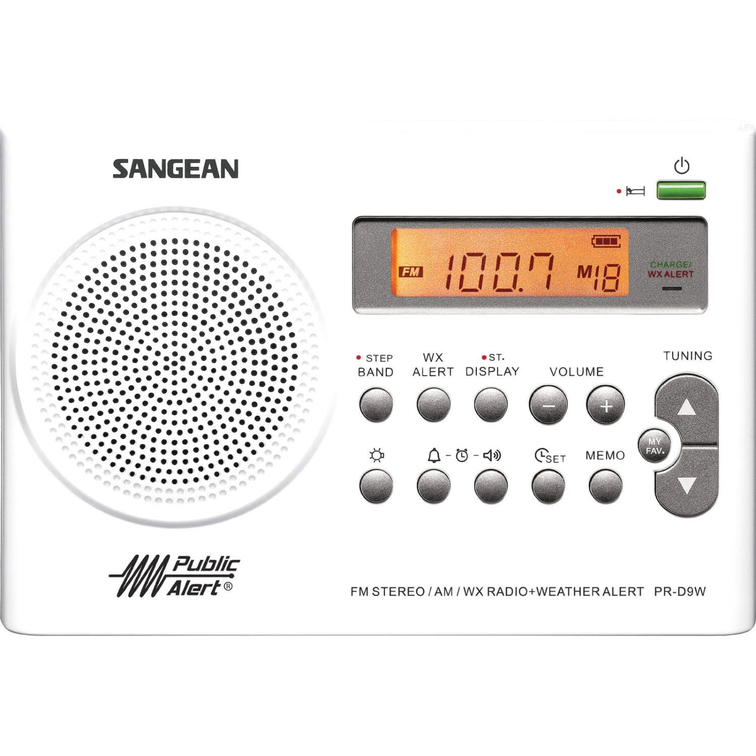 Sangean Portable AM/FM Radio, White, PR-D9W