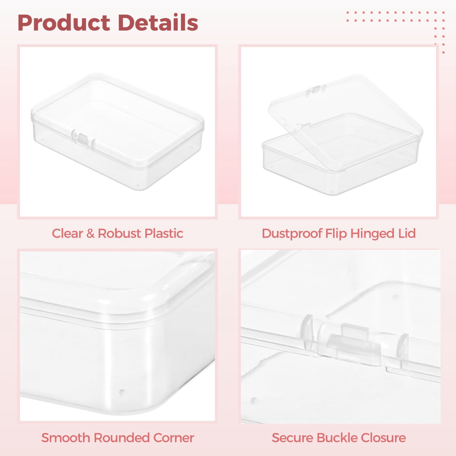 36 Pcs Plastic Bead Storage Containers, 4.5x3.3x1.1" Small Storage Boxes, Clear Rectangle Containers with Hinged Lids, Mini Organizer Cases for Jewelry, Crafts, Small Items, Parts