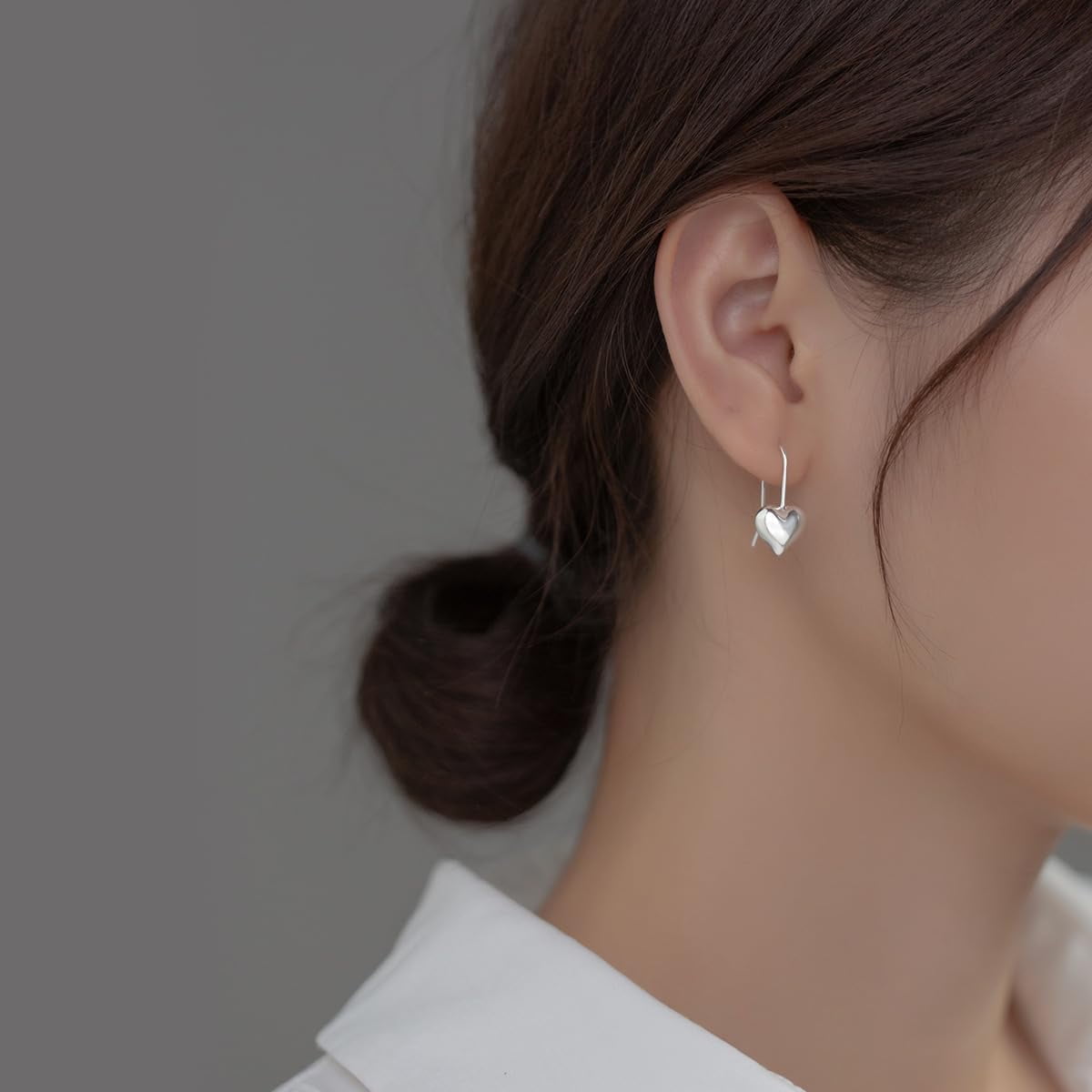 Solid 925 Sterling Silver Heart Drop Earrings for Women Teen Love Heart Dangle Earrings Hook