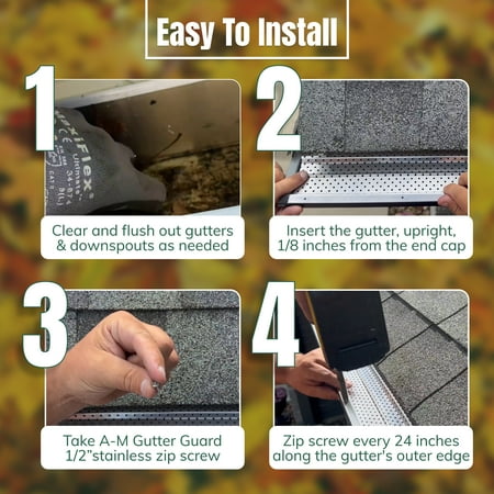A-M Gutter Guard - 6 (50 feet, Mill Finish) Heavy-Duty Aluminum Gutter Guard - Leaf & Debris Protection for 5-inch and 6-inch Gutters, DIY-Easy, Lifetime Warranty, Made in the USA