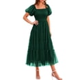 thumbnail image 1 of Vestido PRETTYGARDEN 2025 de Verano Midi con Fruncido y Tul Verde Oscuro Talla L, 1 of 7