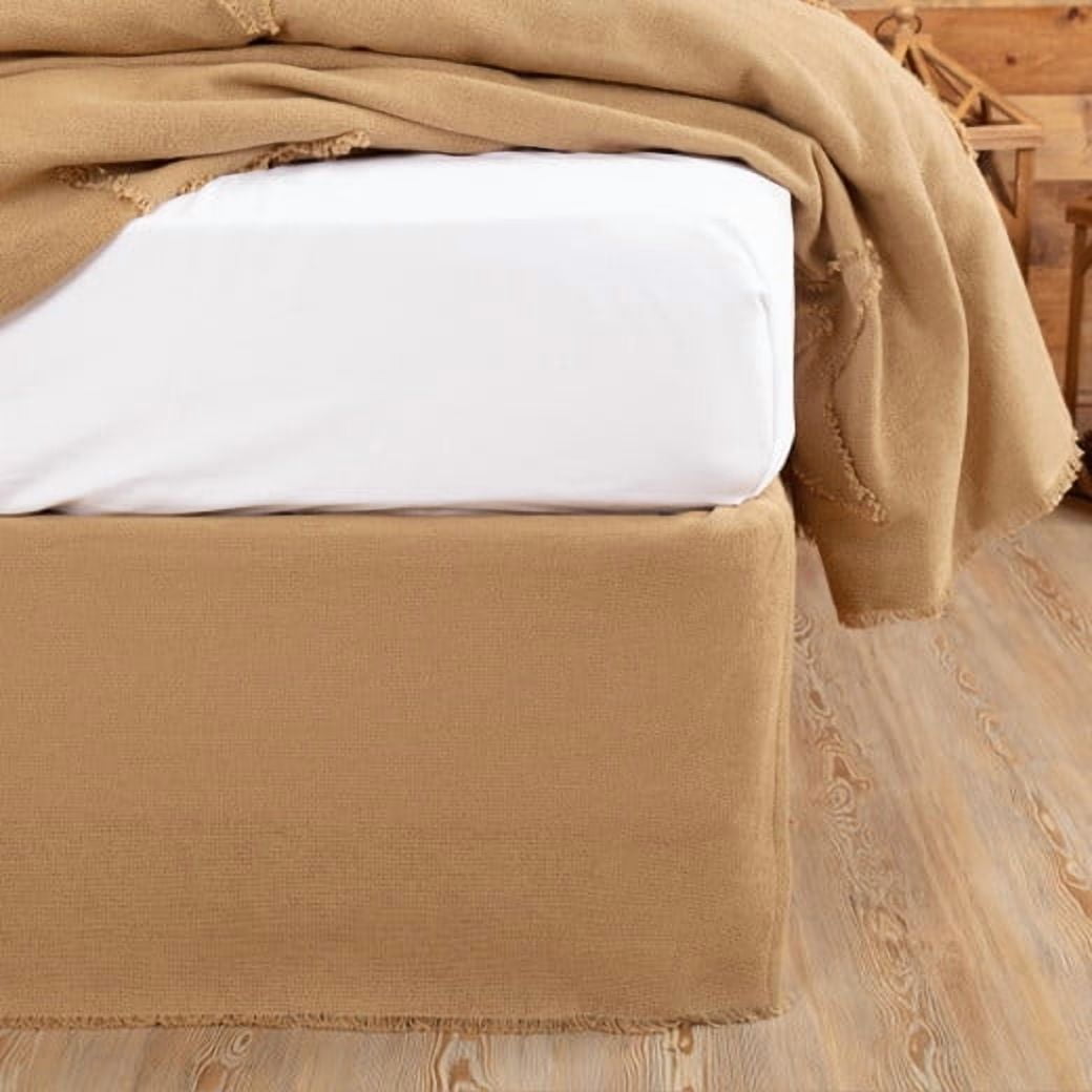 VHC Brands Burlap Natural Fringed Bedding Accessory, King Skirt 78x80x16, Tan
