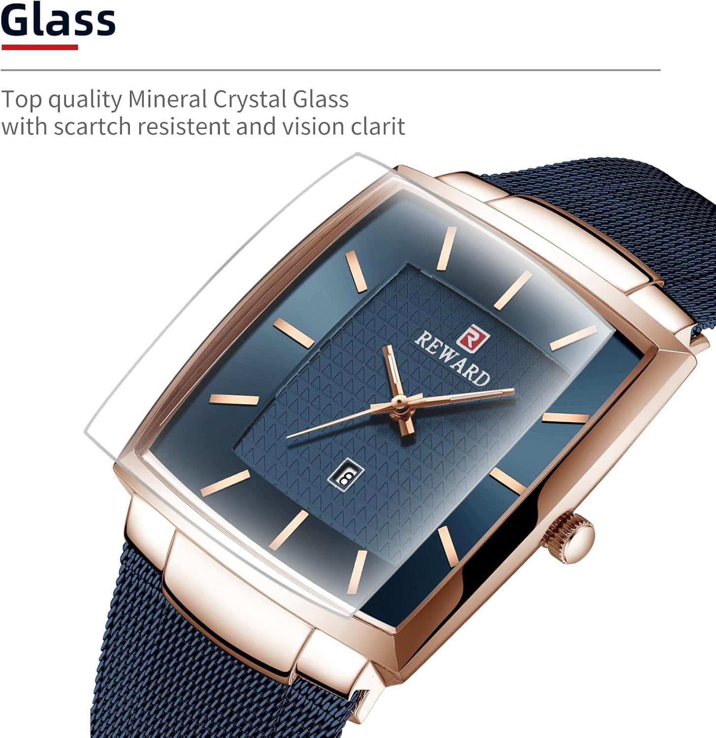 Watches Square Analog Quartz Stainless Steel Watches for Men Mesh Strap Waterproof Business Military Sport Wrist Watch with Date