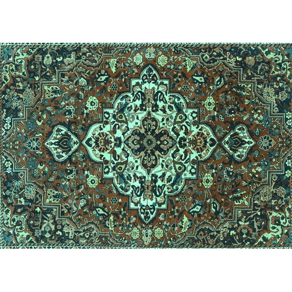 Ahgly Company Machine Washable Indoor Rectangle Persian Turquoise Blue Traditional Area Rugs, 8' x 12'