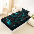 thumbnail image 5 of Castle Fairy Futuristic Cube Texture Twin Sheets 3pcs,Minimalist Cyan Neon Outline Bedding,Black Teal,1 Flat Sheet, 1 Fitted Sheet and 1 Pillowcase, 5 of 7