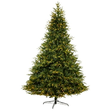 HomeStock 9ft Majestic Fir Look Artificial Christmas Tree, Skinny Christmas Tree Prelit with 4600Branch tips and 900 Multi Lights