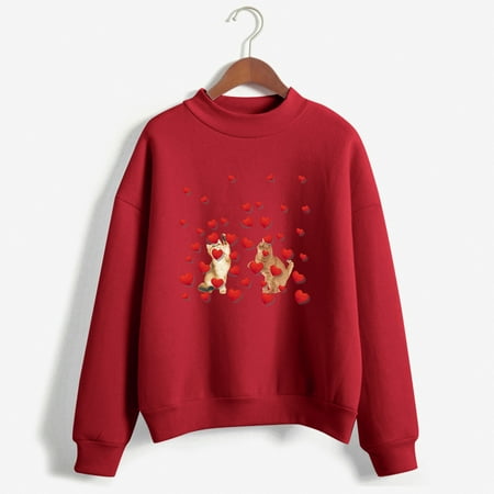 

Hvyesh Sweatshirt for Women Valentine Day Printed Sweatshirt Crewneck Casual Lightweight Long Sleeve Pullover Sweater Top Red shirts for women XXL