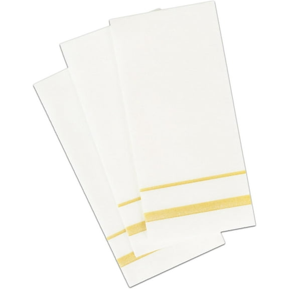 White Cloth Like Dinner Napkins with Gold Border - Linen Feel Disposable Guest Towels, Absorbent, Soft, Elegant, Bathroom Hand Towel, Party, Weddings, Napkins, Tablesetting, Receptions (20)