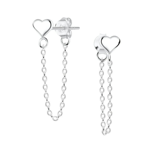 925 Sterling Silver Heart Stud Earrings with Chain