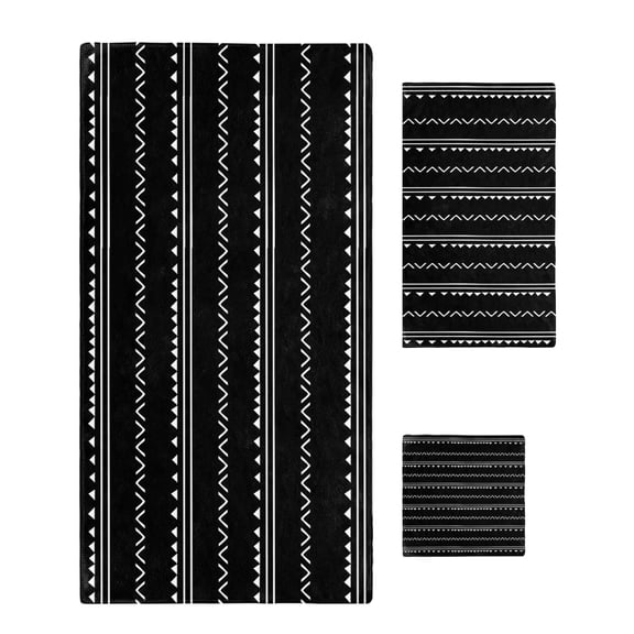 Black Geometric Abstract Art Bath Towels for Bathroom Set,Luxury Microfiber Towels Gifts for Women,Beach Kitchen Hand Hair Face Towel and Dish Washcloth,White Stripes Triangle Arrow Towels Set