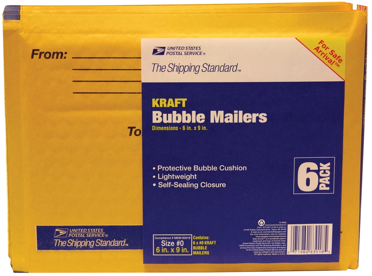 Lepages 83018 6 Pack 6" X 9" Manila Kraft Usps Bubble Mailers
