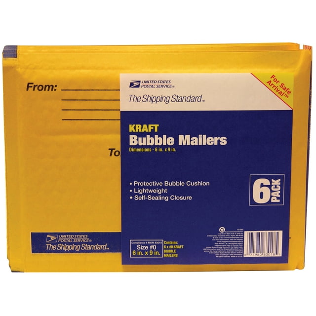 Lepages 83018 6 Pack 6" X 9" Manila Kraft Usps Bubble Mailers