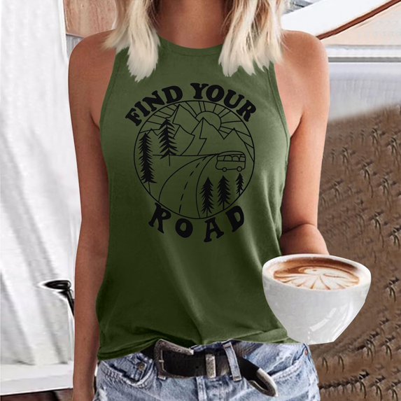 Wang6 Womens Plus Size Loose Fit Tank Tops Causal Sleeveless Floral Printed Tops Summer Crew Neck Graphic Tshirts Green XL