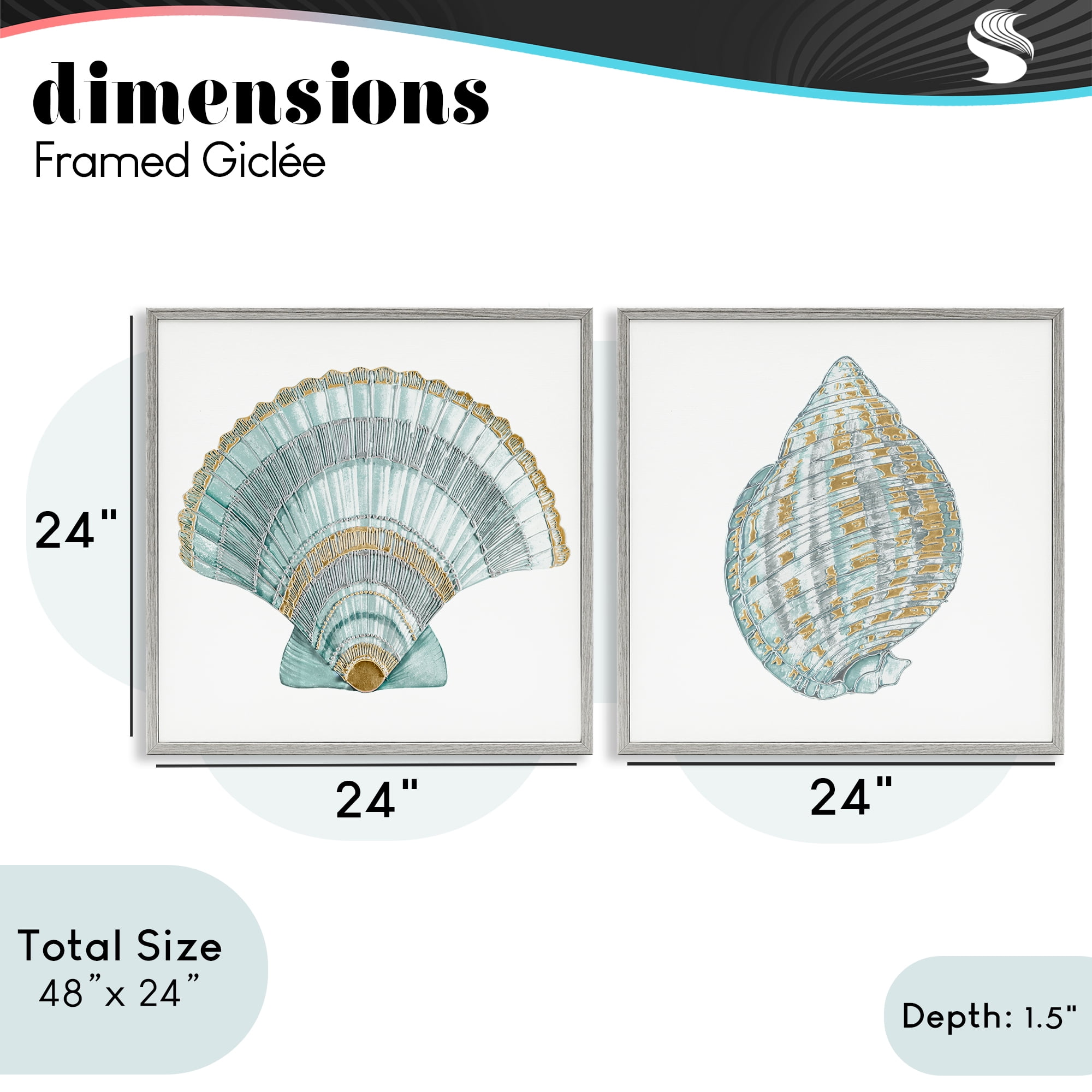 Stupell Industries Regal Clam Shell Duo 2 Piece Gray Framed Giclee Art Set, design by Lorenzo Collective