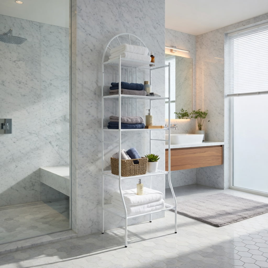 Hommoo Over-the-Toilet Bathroom Storage Rack, 3-Tier Heavy-Duty Iron Shelving Unit, Space-Saving Organizer for Toilets, Bathrooms & Small Spaces, White