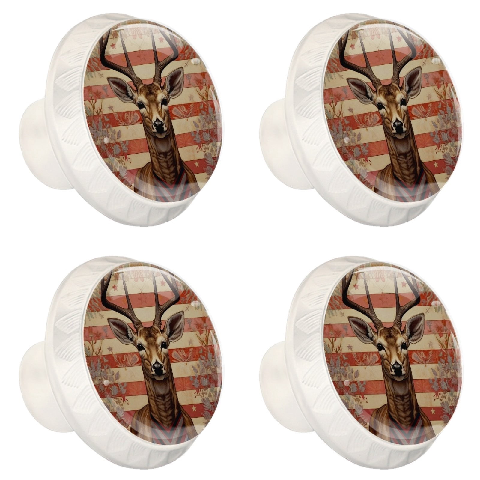 4 Pcs Deer and Flag Knobs for Kitchen Cabinet Cupboard Dresser Bookcase Drawer Pulls Handles Round Home Decor