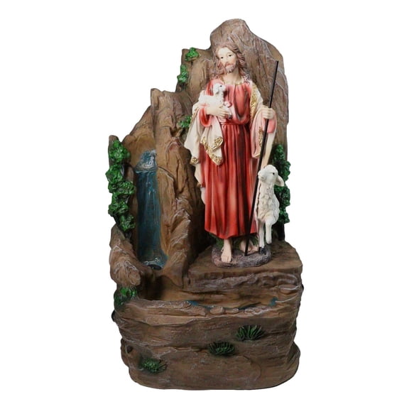 Jesus The Good Shepherd Catholic Devotion Water Fountain Feature Sculpture 16"H