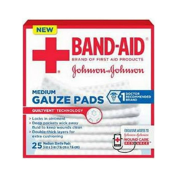 J & J Band-aid First Aid Gauze Pads 3" X 3" 25 Ct Part No. 111612600 (25/box)