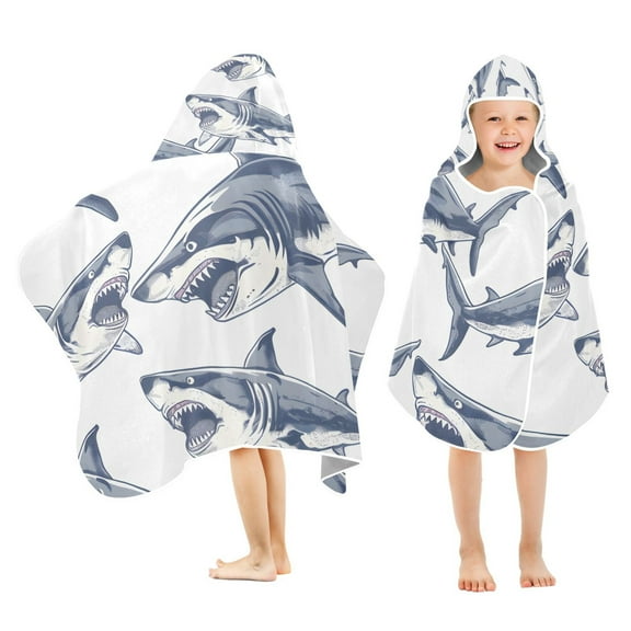 Shark Kids Hooded Beach Towel Baby Bath Poncho Towels with Hood Absorbent 50"x23.5" for Pool Swimming