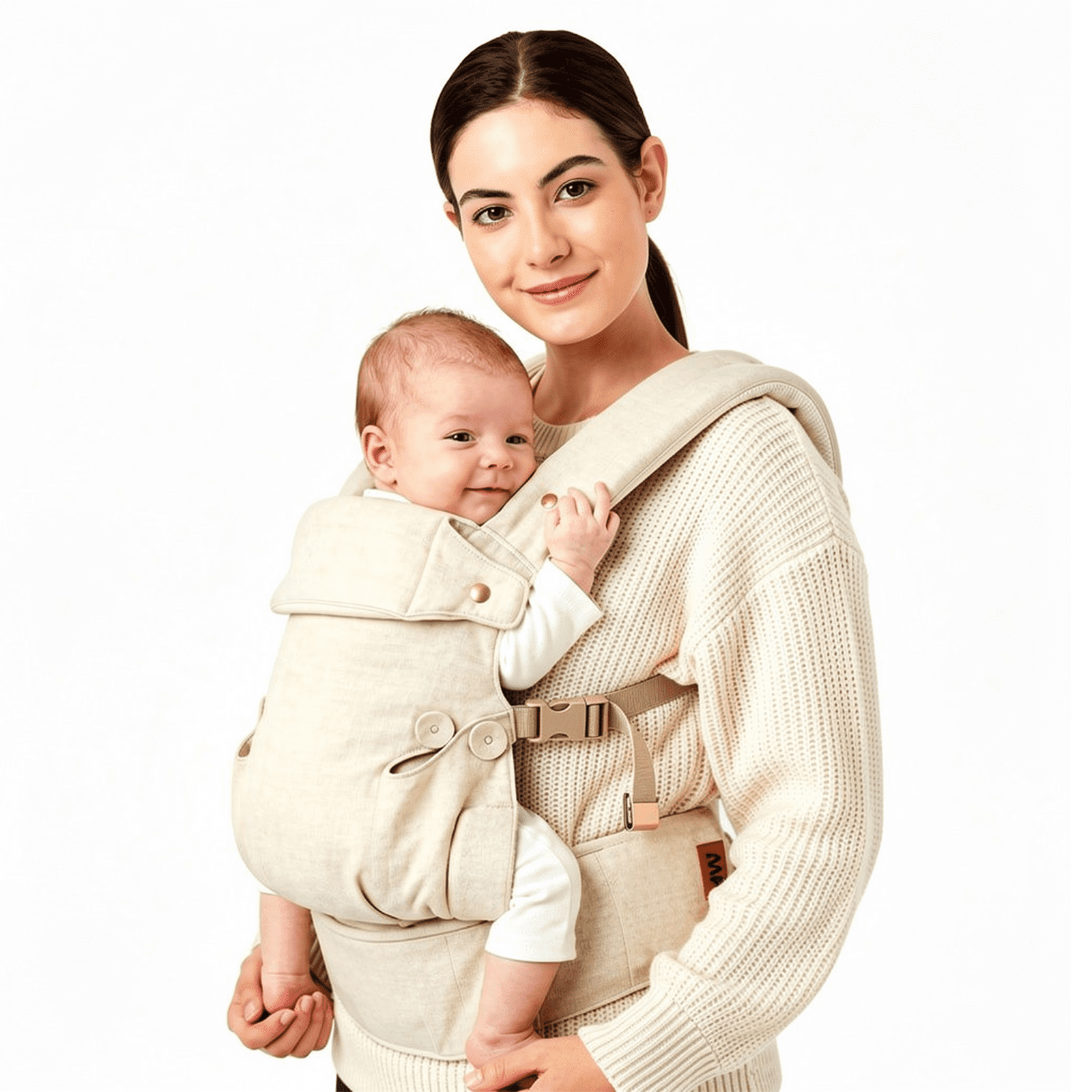 Baby Carrier for Newborn to Toddler-7-45 lbs 0-36 Months Versatile & Adjustable Linen Carrier with Front Pocket Headrest Support for Moms, Dads,Beige
