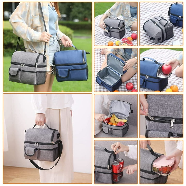 Lunch Bag, 17L Double Deck Insulated Lunch Bag for Women/ Men