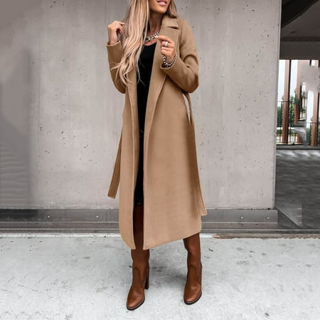 

Yutnsbel Autumn Winter Coats For Women Thin Trenchcoat Wool Jacket Chic Slim Long Belt Outerwear