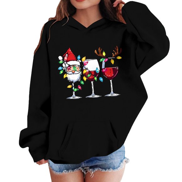 Lovzfmll Style Vacances Garçons & Filles Chandail à Capuche Manches Longues de Noël avec Poches, Grand Chandail Décontracté pour Enfants, Saisonnier d'Hiver, Design Joyeux pour Tout-Petits 3 Ans