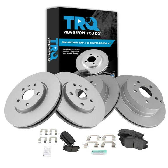 TRQ Front and Rear Brake Pad & Rotor Kit Brake Pads Brake Rotor Semi-Metallic Premium G-Coated Fits Select 2010-2017 Chevrolet Equinox GMC Terrain