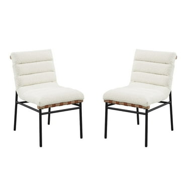 Lahni White Boucle Fabric Set of 2 Dining Chair with Black Iron Legs