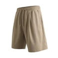 thumbnail image 2 of Men's Cotton Blend Straight Leg Sweat Shorts 7 Inch, Elastic Waist Drawstring Casual Shorts with Side Pockets, Loose Fit Breathable Workout & Lounge Shorts Khaki, 2 of 5