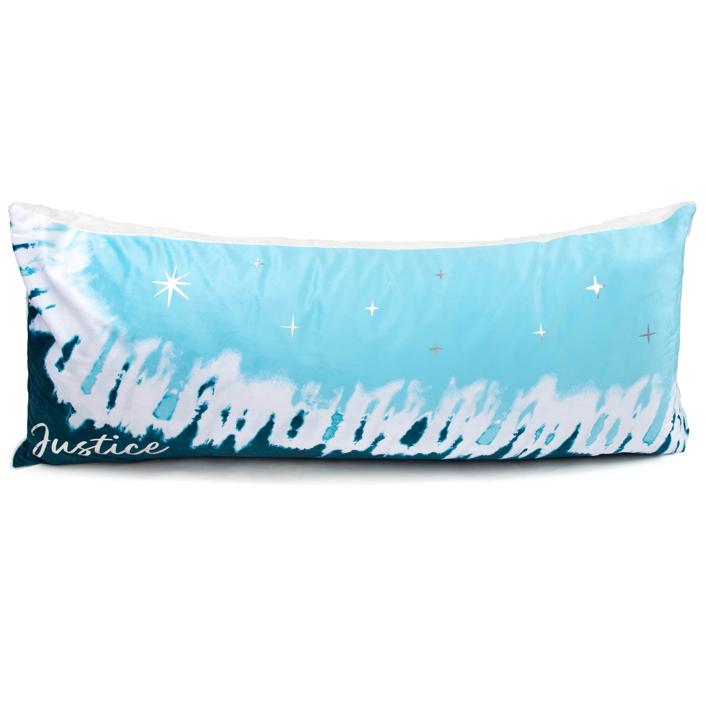 Justice Teal Tie Dye Sparkle Extra Large Body Pillow, 48' x 20', Microfiber, Blue