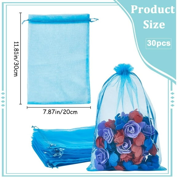 1 set 30pcs Large Organza Pouches Portable Shoes bag Travel Storage Drawstring Bags Deep Sky Blue 30x20cm