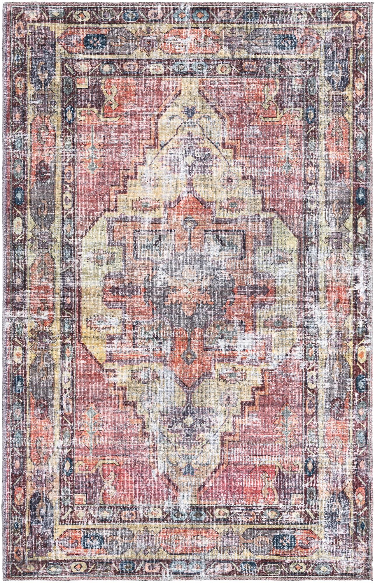 Maahru Collection Washable Rug 5' x 8' Pink LowPile Rug Perfect For Bedrooms, Dining