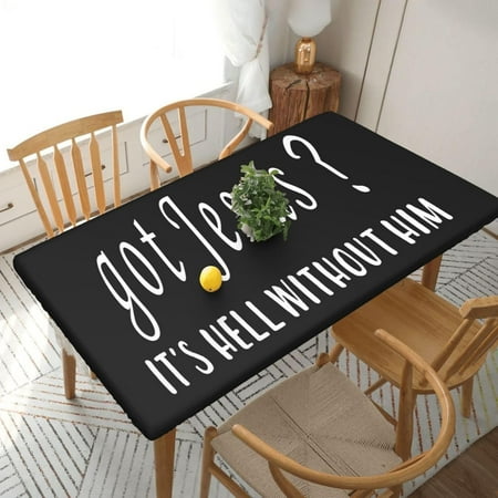 

Table Cover Elastic Edged Got Jesus Religion Christian Waterproof Wipeable Patio Table Cloths for 5 Ft Rectangle Table