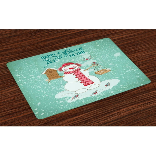 Snowman Placemats Set of 4 Happy New Year Celebration with Cute