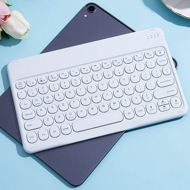 Teclado inalámbrico Bluetooth, portátil, diseño de máquina de escribir retro, flexible, perfil compacto y delgado, teclas redondas magnéticas, blanco