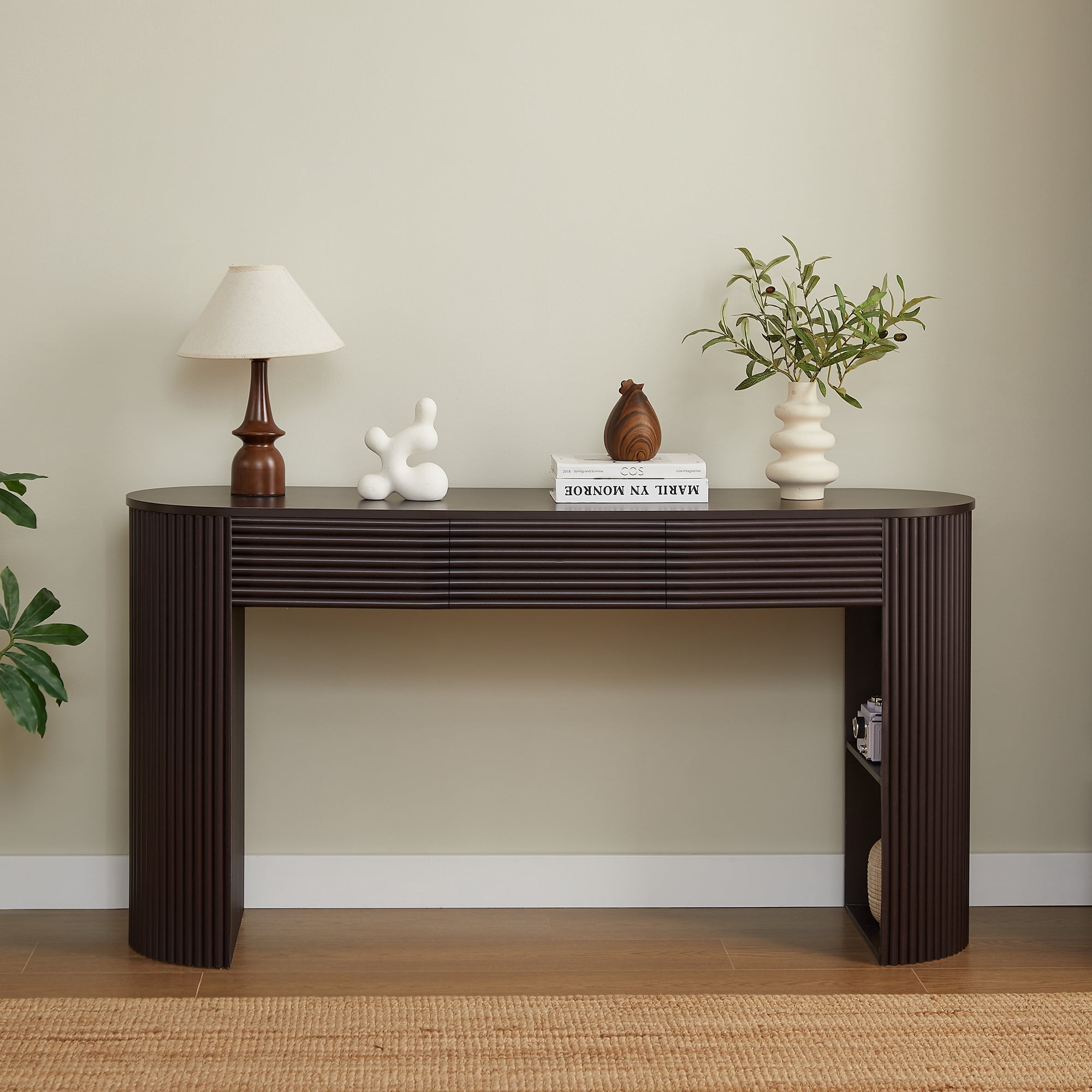 Mintazer 60"L Console Table with 3 Storage Drawers & 1 Table-Leg Niche for Entryway Living Room Hallway,Bedroom, Espresso