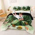 thumbnail image 3 of Castle Fairy Camping Scene Graphic Full Size Comforter Sets 3 Pieces for Teens, "Happy Camping" Art Bedding Sets for Bedroom, Green Brown,Black Reversible, 3 of 6