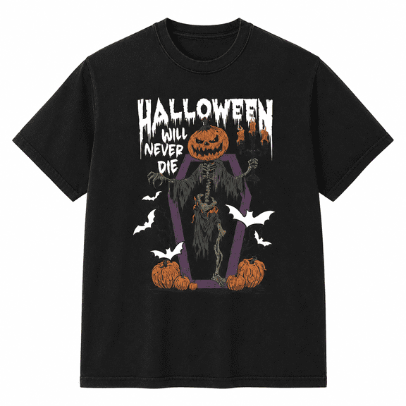 Halloween Graphic T-Shirt, Pumpkin Skeleton Coffin Bat Spooky Season Tee, Unisex Short Sleeve Halloween Party Shirt