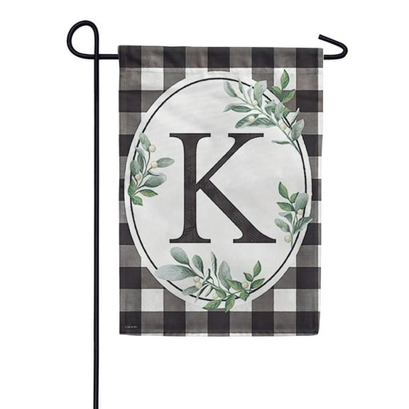 Carson Monogram Garden Flag - Buffalo Check K, 12.5x 18 Inch Outdoor Decorative Yard Holiday Seasonal Flag, Buffalo Plaid Black and White Checkered Flag, Monogram Letter K Flag