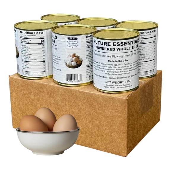 Future Essentials Dehydrated Powdered Whole Eggs  Emergency Survival Food for Camping, Hiking and Backpacking #2.5 / 18 Servings / Can with 10 Years Shelf Life- 6 Cans 