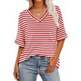 thumbnail image 2 of Kovlvoll Womens Oversized T Shirts Workout Striped V Neck Short Sleeve Tops Casual Loose Basic Tees Summer Outfits, 2 of 5