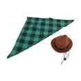 thumbnail image 4 of Gorro y bufanda de vaquero para perro, conjunto de disfraz de vaquero ajustable para fiesta de Halloween (cuadrícula verde marrón), 4 of 8