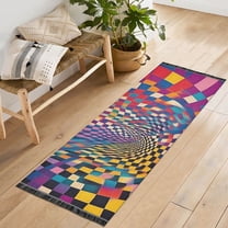 Yayeee Runner Rug for Bedroom 2'x6' Machine Washable Hallway Non Slip Mat, Colorful Wavy Plaid