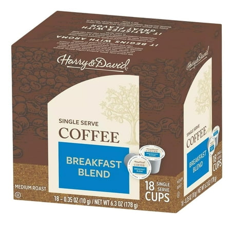 Harry & David Breakfast Blend Medium Roast Coffee, Single Serve Cups (Compatible with Keurig K-Cup Brewers) - 18 Count