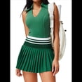 thumbnail image 3 of Falda de Tenis para Mujer, Falda de Golf Acanalada, Falda Deportiva Plisada con Media Cremallera, Pantalones Cortos y Sujetador Incorporados Verde M, 3 of 8